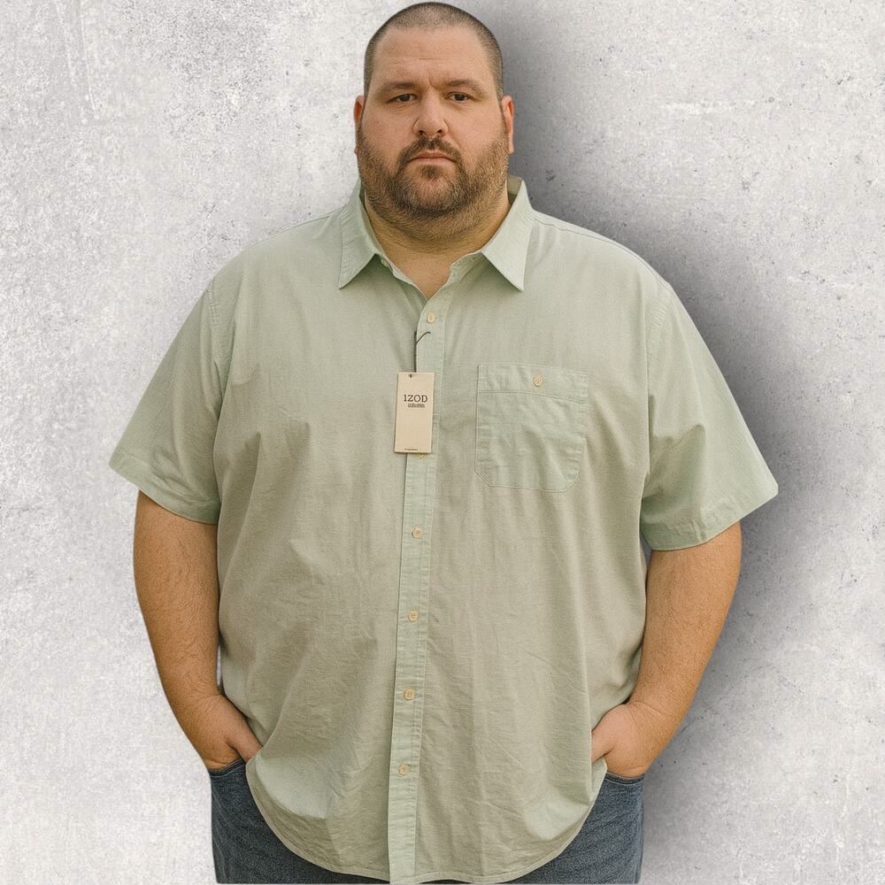 Izod Saltwater Relaxed Fit Button Up Shirt Men’s 4XL Short Sleeve Green NWT